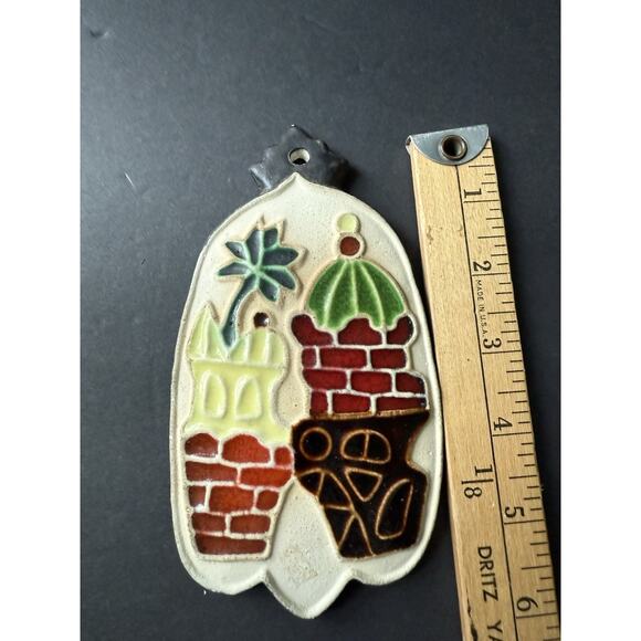 Handcrafted Ceramic Tile Ornament Wall Hanging Boho Rustic Cottagecore Whimsy - Picture 4 of 5